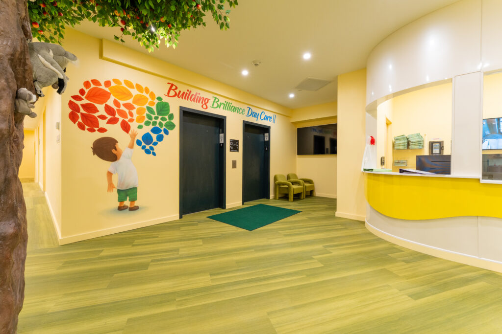 Reception desk at Building Brilliance Day Care in Long Island City.