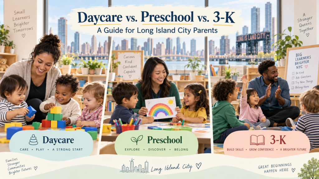 Children and teachers in daycare, preschool and 3-K classrooms in Long Island City, Queens.