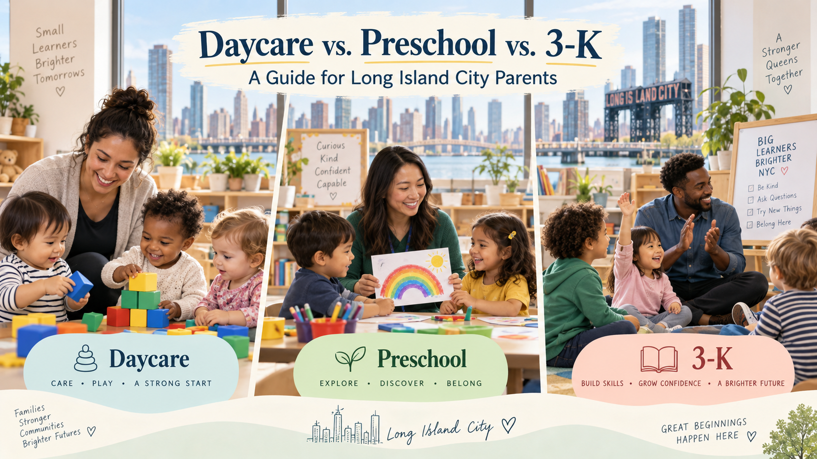 Children and teachers in daycare, preschool and 3-K classrooms in Long Island City, Queens.